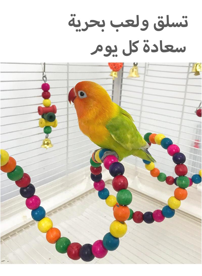 منى للألعاب مجموعة ألعاب طيور ملوّنة من 7 قطع للببغاوات والبادجي والكوكتيل وحبّ العصافير – أرجوحة وتسلق ولعب وتعليق – تبقي الطيور نشيطة وسعيدة وصحية داخل المنزل - Image 3