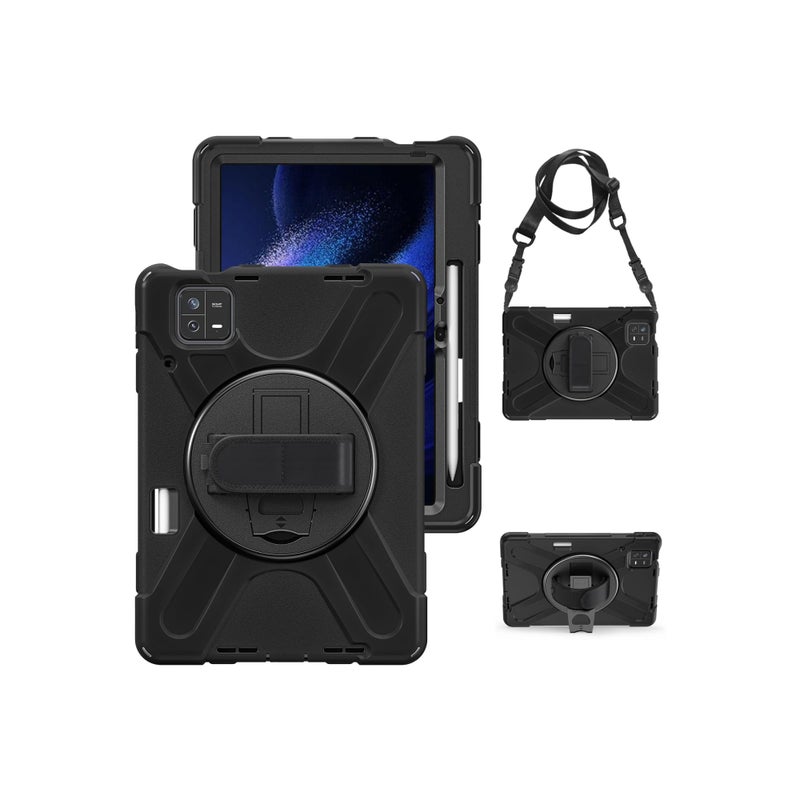 Barakah Rugged Case for Xiaomi Pad 6(11-Inch 2023) , Rotatable Case Kickstand Case ith [360 Rotatable kickstand/Hand Strap] [Shoulder Strap] Hybrid Protective Case for Xiaomi Mi Pad 6/Mi Pad 6 Pro, Black - Image 1