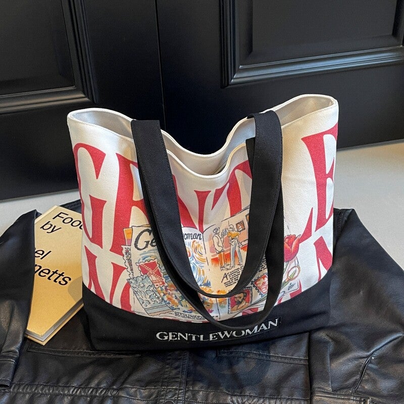 Letter Canvas Tote Bag for Women, Summer Casual, Large Capacity, Lightweight Travel Handbag - Image 4