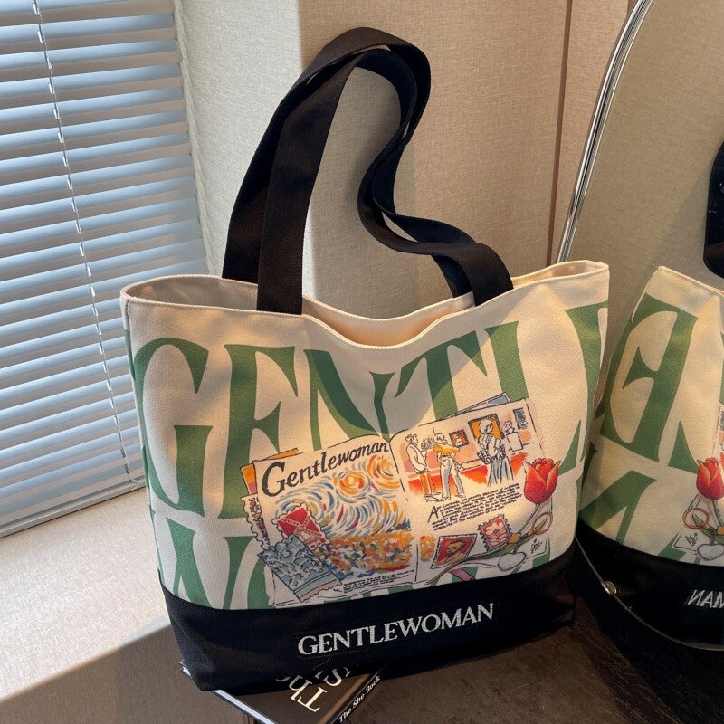 Letter Canvas Tote Bag for Women, Summer Casual, Large Capacity, Lightweight Travel Handbag - Image 2