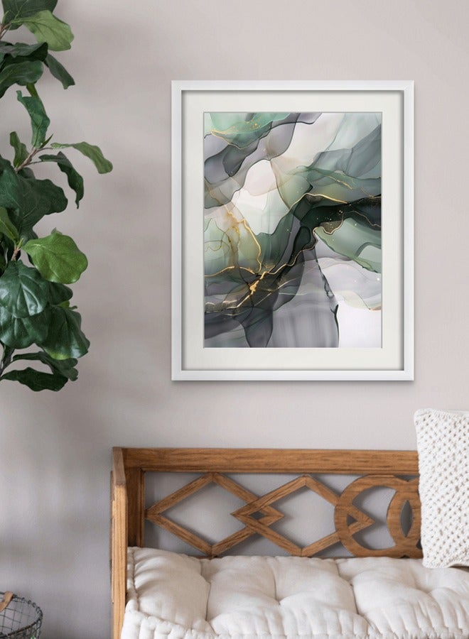 Art Decor Art Decor Dark Green and Grey Water Color Ink Style Abstract Art with Gold Accents Wall Art with Matboard Framed Fine Art Wall Décor for Living Room Bedroom Dining Room Office Gifting - Image 2