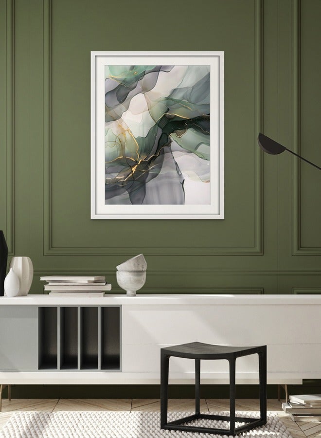 Art Decor Art Decor Dark Green and Grey Water Color Ink Style Abstract Art with Gold Accents Wall Art with Matboard Framed Fine Art Wall Décor for Living Room Bedroom Dining Room Office Gifting - Image 1