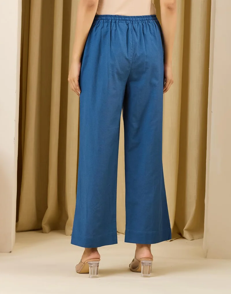 Fabindia  Blue Cotton Linen Casual Pj Pant With Drawstring for Women | Best Price UAE