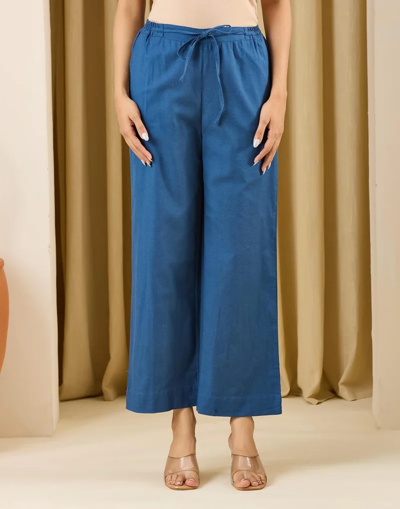 Fabindia  Blue Cotton Linen Casual Pj Pant With Drawstring for Women | Best Price UAE