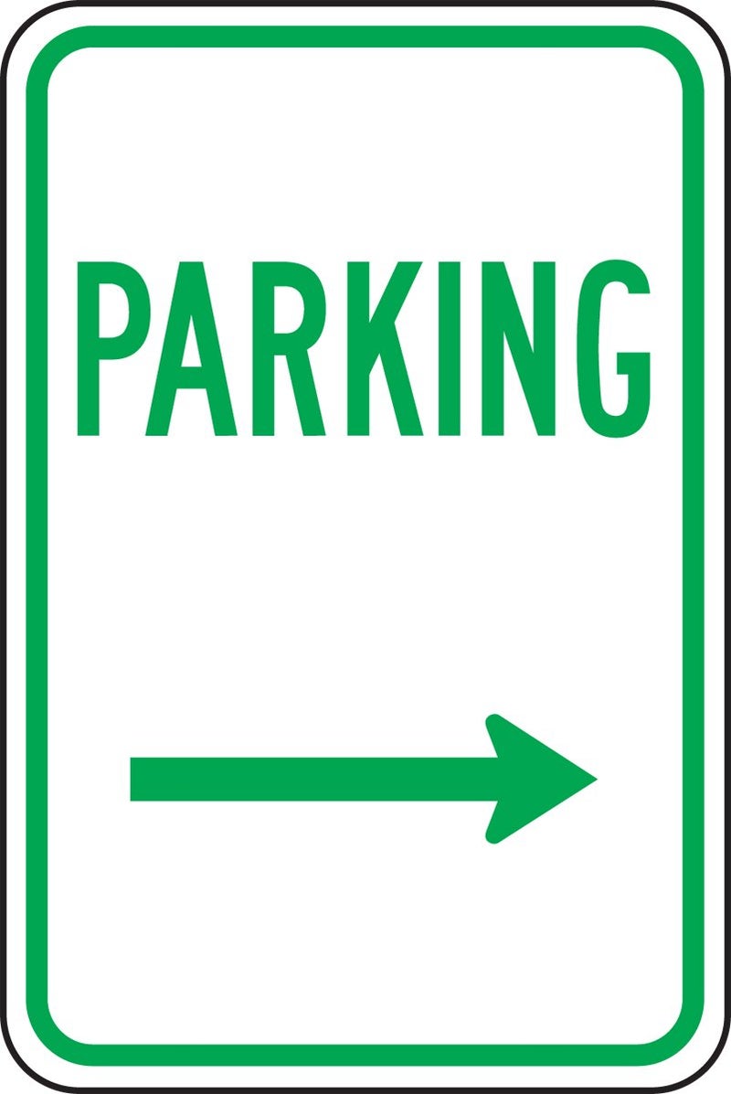 Accuform "Parking" with Right Arrow, Reflective Aluminum Parking Sign, 18" x 12", Green on White, FRP226RA - Image 2