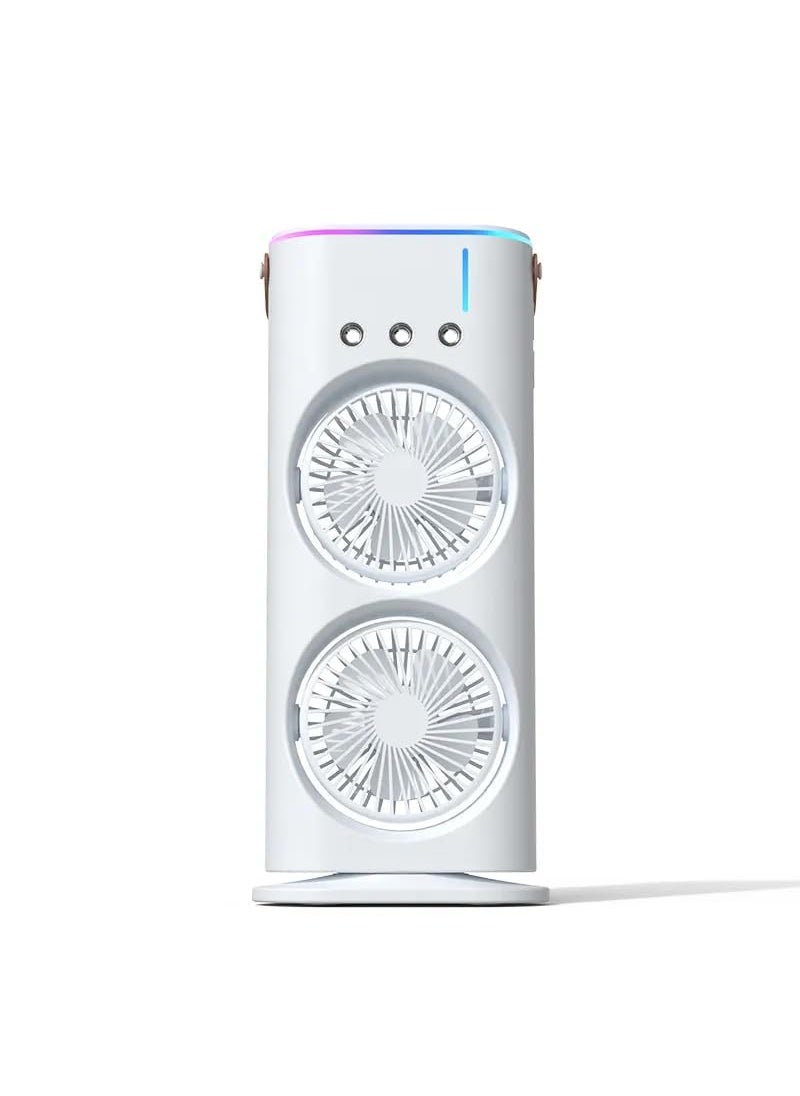 Nick jones Nick jones Portable Mini Tower Fan with Dual Fans LED Lighting 3Speed Control Portable Ac Mini Cooler Fan for Roomoffice liberaryRechargeable Fan Portable Air Conditioners Water Cooler Mini Ac 