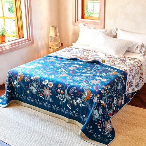 VANJOROY Boho Throw Blanket, 100% Organic Cotton Breathable Skin-Friendly Ultra Soft Bed Quilt Throw - All Season Floral Farmhouse Décor Luxury Blanket for Sofa Couch Chair and Gift. 60" x 80" - Image 4