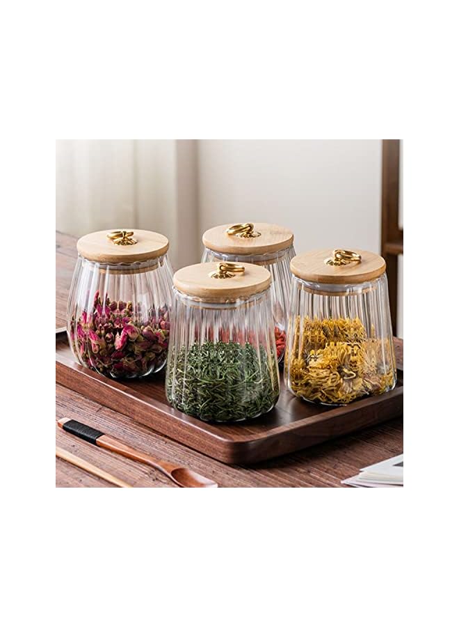 Glass Storage Jars with Airtight Lids, Decorative Coffee Bar Container with Airtight Bamboo Lid Metal Ring Canisters Sets for Home Kitchen Storing Candy, Cookie, Nuts, Oatmeal (Oval+Taper, 4pcs)  - Image 2