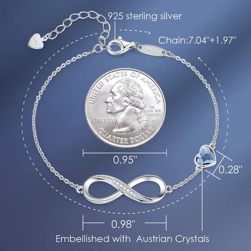 CDE Infinity Heart Symbol Charm Link Bracelet for Women 925 Sterling Silver Adjustable Mother's Day Gift Anniversary Jewelry Christmas Birthday Gifts for Wife Girlfriend Her - Image 5
