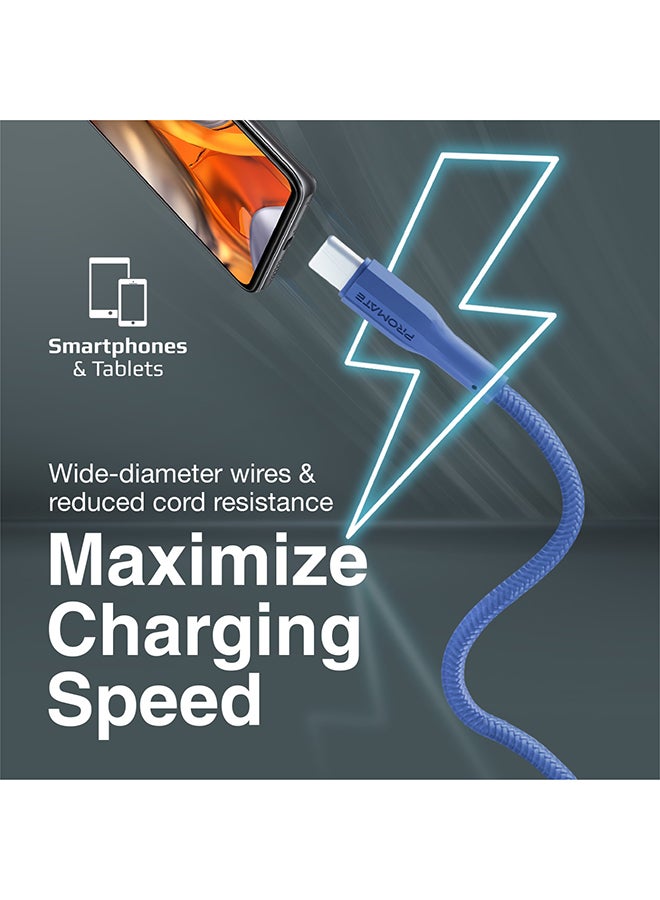 بروميت كابل بروميت USB إلى USB-C ، كابل شحن متين من السيليكون من النوع C مع شحن سريع 2 أمبير ، مزامنة بيانات 480 ميجابت في الثانية ، سلك 1 متر وعمر انحناء طويل 10000 لسامسونج جالاكسي S22 ، iPad Air ، XCord-AC ، nNavy كحلي - Image 2