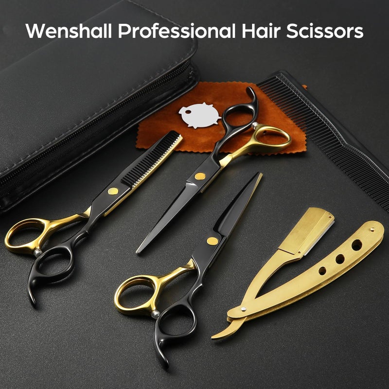 Wenshall Professional Black Gold Hair Scissors 6.89" Teeth Japanese Stainless Steel Multifunctional Salon Thinning Scissors Straight Shears Tools for Men Women Home Salon Barber - Image 5