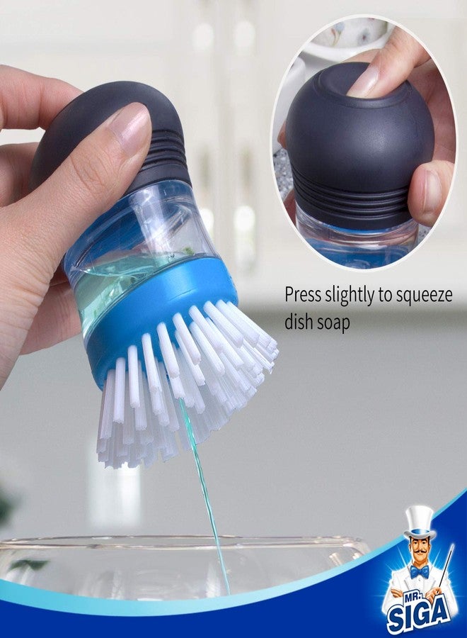 Mr Siga MR.SIGA Soap Dispensing Palm Brush, Kitchen Brush for Dish Pot Pan Sink Cleaning, Pack of 2, Navy/Blue - Image 5