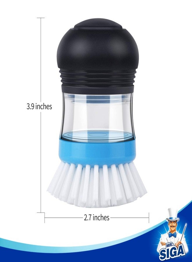 Mr Siga MR.SIGA Soap Dispensing Palm Brush, Kitchen Brush for Dish Pot Pan Sink Cleaning, Pack of 2, Navy/Blue - Image 3