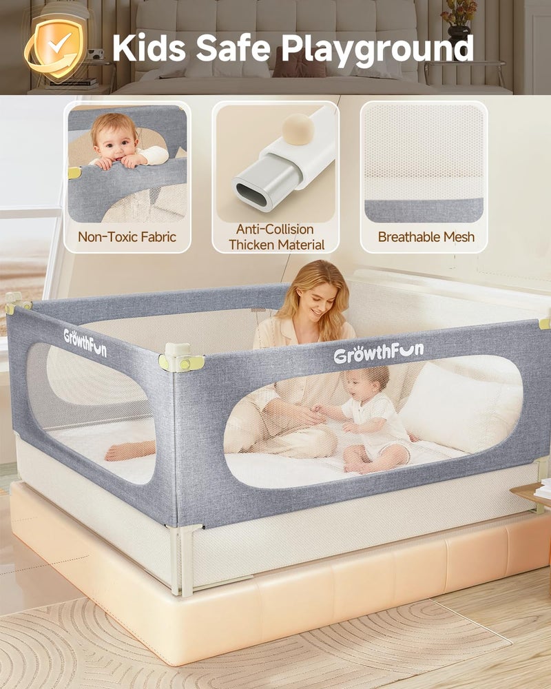 GrowthFun 3-Piece Queen Size Bed Rail for Toddlers, Baby Bed Rail Guard with Height Adjustable Toddlers Bed Rail, Kids Safety Bed Rail for Queen Size Bed (78.7"x78.7"x58.6" - Grey) - Image 2
