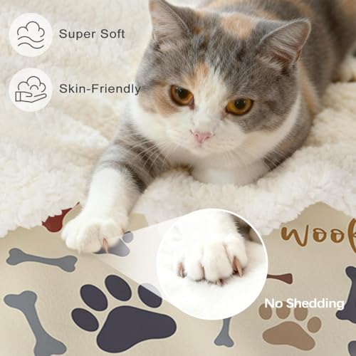 Sleepwish Dog Paws and Bones Print Fleece Throw Blanket for Kids Soft Plush Light Yellow Doggy Pug Sherpa Blanket for Couch Chair, Throw (50" X 60") - Image 2