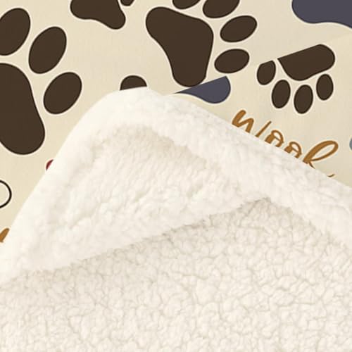 Sleepwish Dog Paws and Bones Print Fleece Throw Blanket for Kids Soft Plush Light Yellow Doggy Pug Sherpa Blanket for Couch Chair, Throw (50" X 60") - Image 5