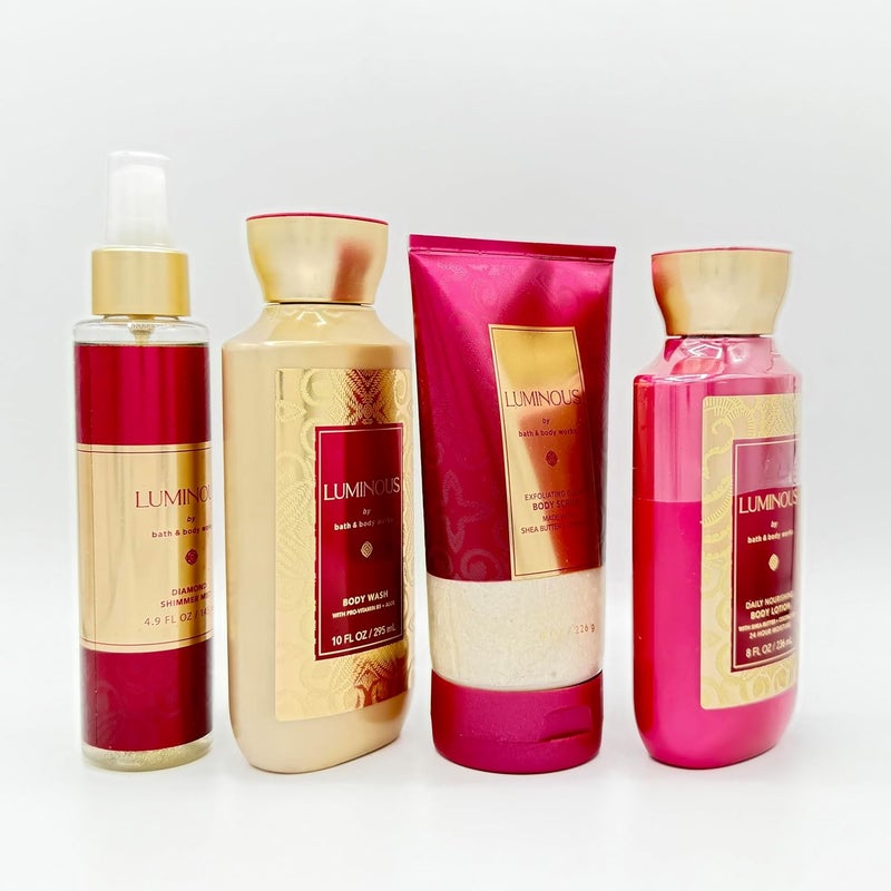 Luminous 4Piece Bath Bundle Diamond Shimmer Mist Exfoliating Body Scrub Body Wash and Daily Nourishing Body Lotion - Image 4