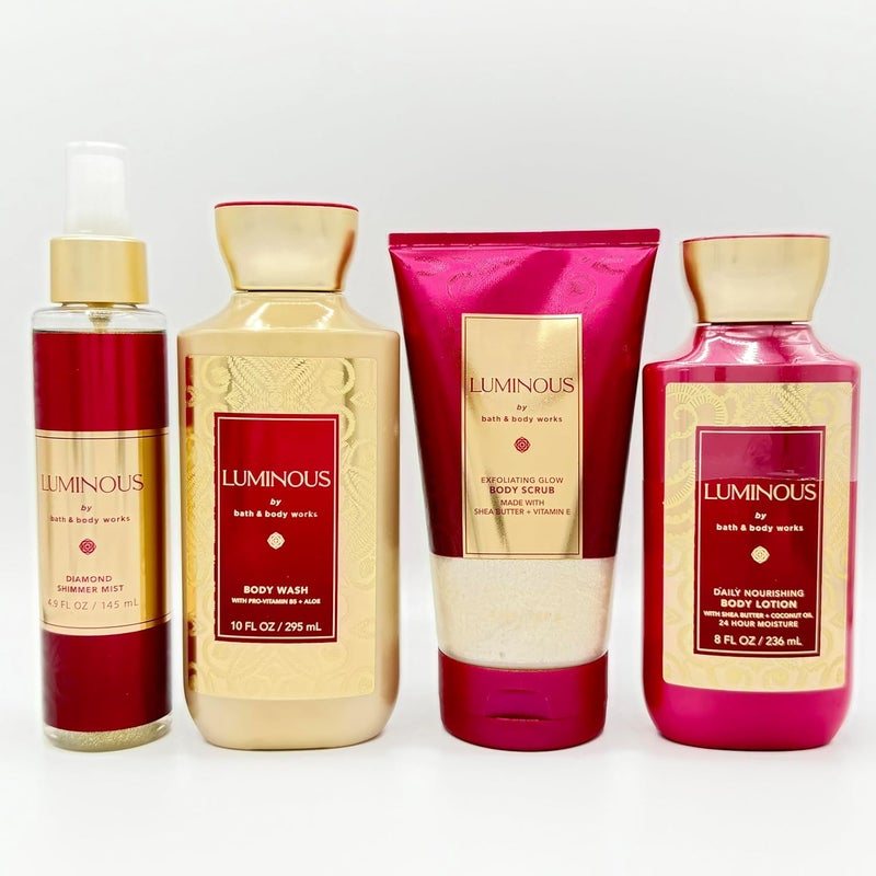 Luminous 4Piece Bath Bundle Diamond Shimmer Mist Exfoliating Body Scrub Body Wash and Daily Nourishing Body Lotion - Image 1