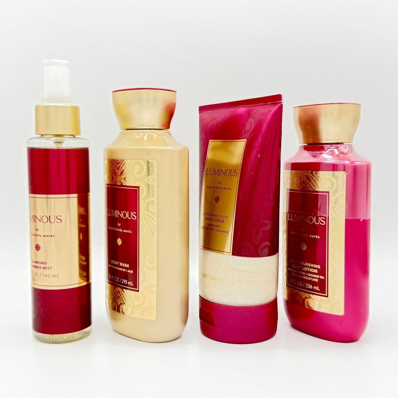 Luminous 4Piece Bath Bundle Diamond Shimmer Mist Exfoliating Body Scrub Body Wash and Daily Nourishing Body Lotion - Image 3