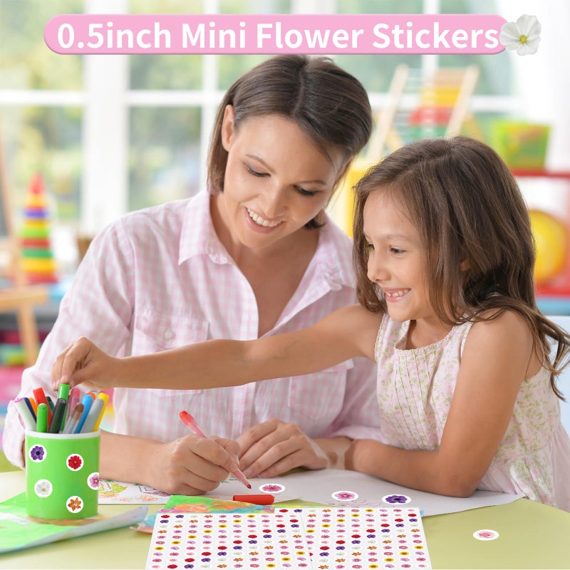 WANGHENG 2400 Pcs Small Stickers for Kids,Pink and Purple Mini Flower Stickers,10 Cute Designs Adhesive Sticker for Party Envelopes Scrapbook Gifts DIY Supplies,0.5inï¼ˆFlowerï¼‰ - Image 4