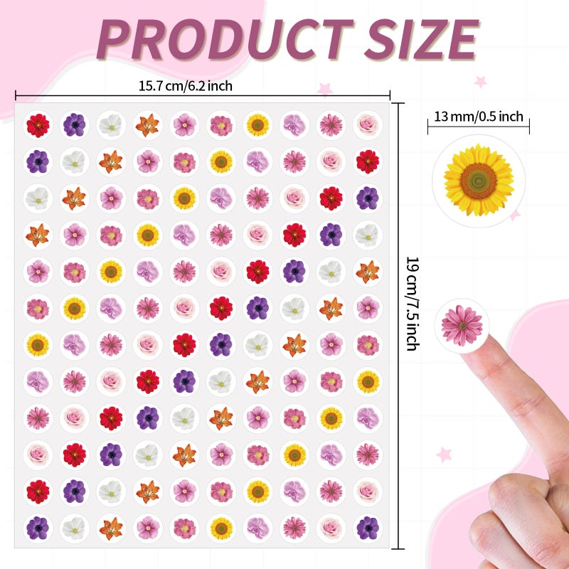 WANGHENG 2400 Pcs Small Stickers for Kids,Pink and Purple Mini Flower Stickers,10 Cute Designs Adhesive Sticker for Party Envelopes Scrapbook Gifts DIY Supplies,0.5inï¼ˆFlowerï¼‰ - Image 2