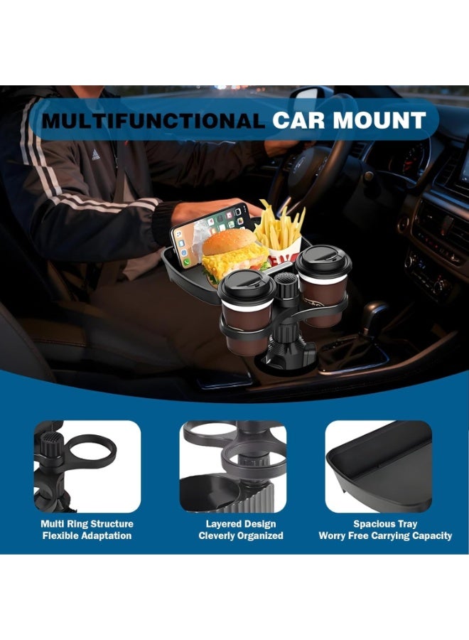 موسع حامل كوب السيارة 3 في 1 مع صينية طعام وحامل هاتف  دوران 360 درجة قابل للتعديل مناسب لمعظم السيارات SUV  والسيدان والشاحنات لون أسود - Image 4