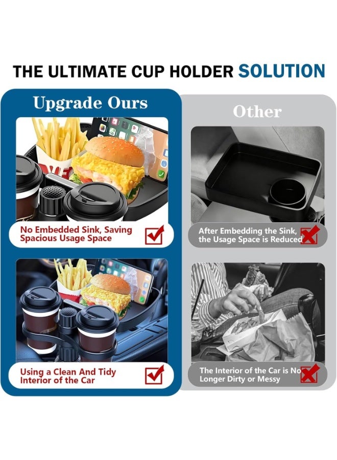 موسع حامل كوب السيارة 3 في 1 مع صينية طعام وحامل هاتف  دوران 360 درجة قابل للتعديل مناسب لمعظم السيارات SUV  والسيدان والشاحنات لون أسود - Image 5