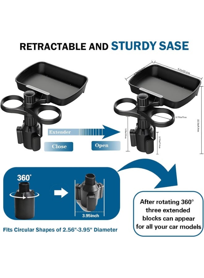 موسع حامل كوب السيارة 3 في 1 مع صينية طعام وحامل هاتف  دوران 360 درجة قابل للتعديل مناسب لمعظم السيارات SUV  والسيدان والشاحنات لون أسود - Image 3