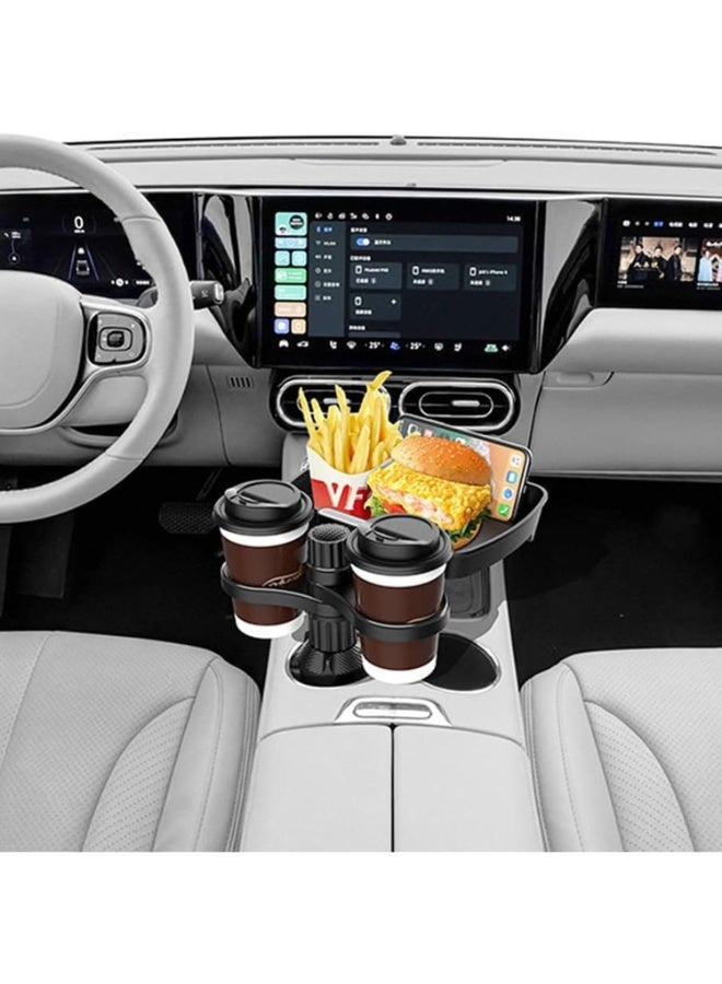 موسع حامل كوب السيارة 3 في 1 مع صينية طعام وحامل هاتف  دوران 360 درجة قابل للتعديل مناسب لمعظم السيارات SUV  والسيدان والشاحنات لون أسود - Image 2