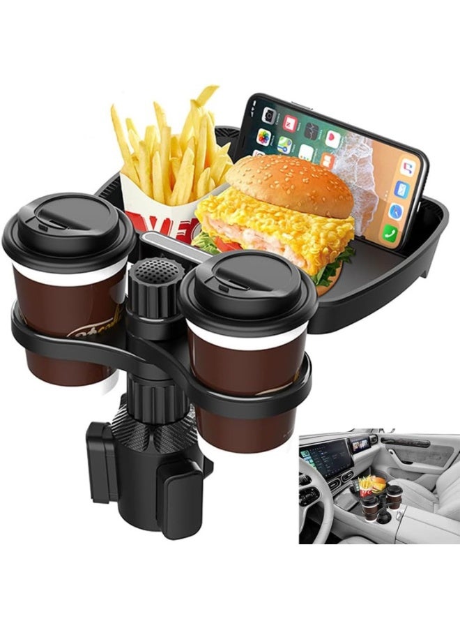 موسع حامل كوب السيارة 3 في 1 مع صينية طعام وحامل هاتف  دوران 360 درجة قابل للتعديل مناسب لمعظم السيارات SUV  والسيدان والشاحنات لون أسود - Image 1
