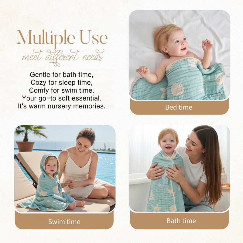 HardNok Ultra-Soft Muslin Baby Hooded Towel - 32 x 32 Inches, Ideal for Bath & Beach, Suitable for Both Boys & Girls from Newborns to Toddlers - Image 4
