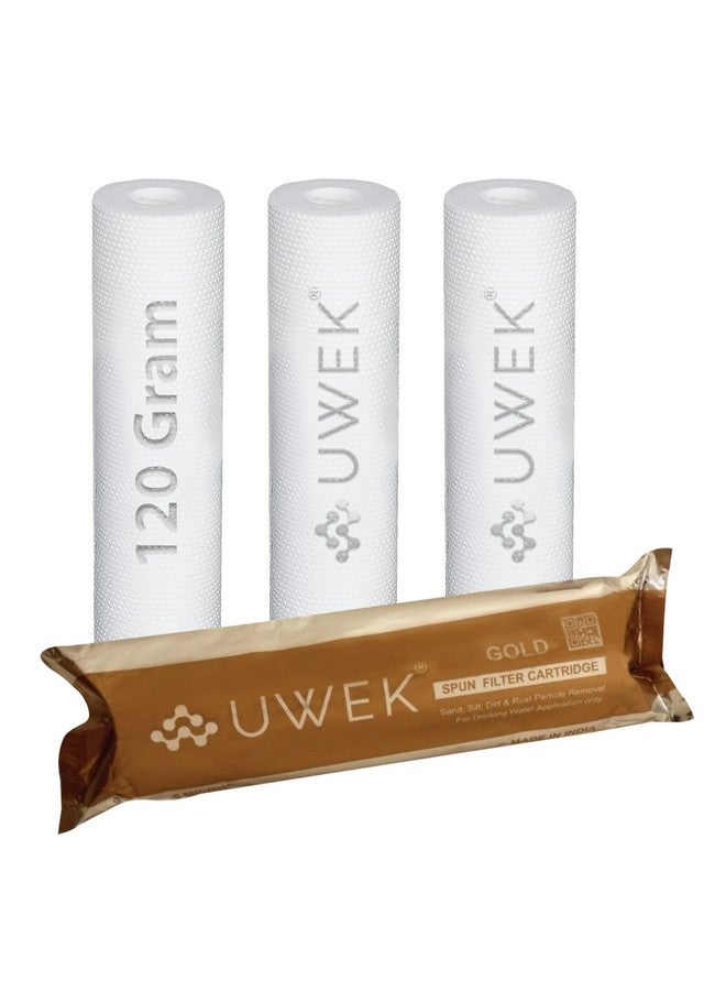 UWEK Gold High Density Spun Filter for Water Purifier, Water Filter Cartridge 10 inch 5 Micron, RO Pre Filter Cartridge 120 gm, Sediment Filter Candle Suitable for Pre-Filter Housing (Pack of 4) - Image 1