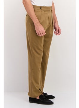 GANT Men Regular FIt Plain Wide Leg Flannel Suit Pants, Warm Khaki  - Image 2