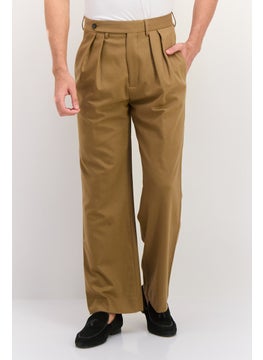 GANT Men Regular FIt Plain Wide Leg Flannel Suit Pants, Warm Khaki  - Image 1