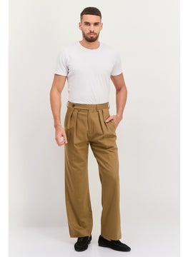 GANT Men Regular FIt Plain Wide Leg Flannel Suit Pants, Warm Khaki  - Image 4