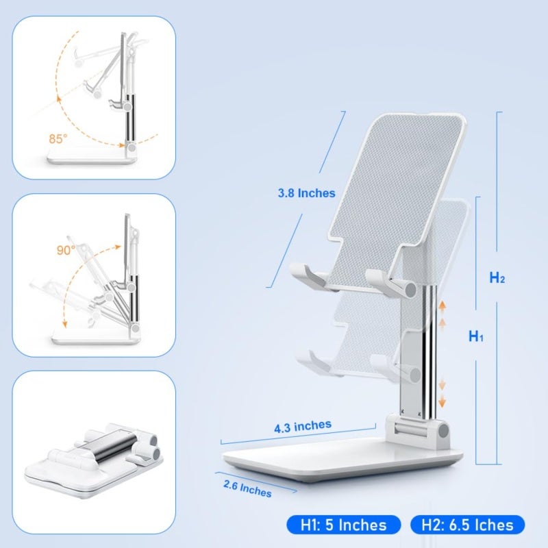 Multi-Angle Device Stand: 11.5*7*3cm White Non-Slip Silicone & ABS Housing - Height Adjustable Portable Design for Live Streaming, Online Learning and Home TV Viewing - Image 2