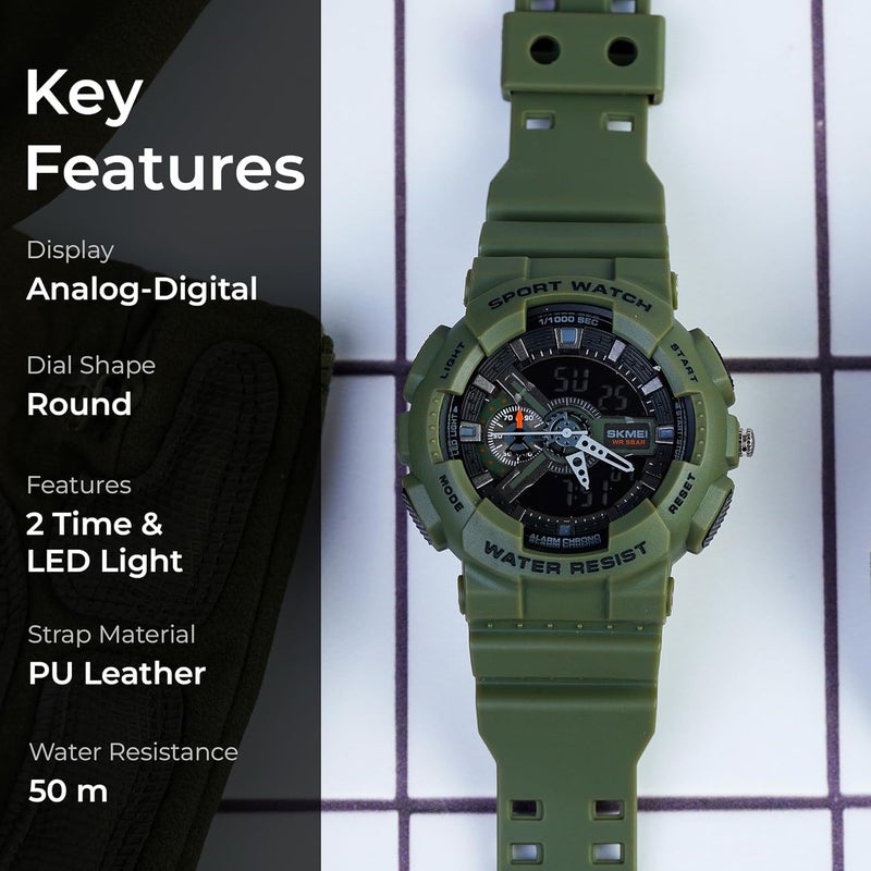 SKMEI Men's Digital Sports Watch - Waterproof, Dual Time Display, Stopwatch, Alarm, LED Backlight - Image 2