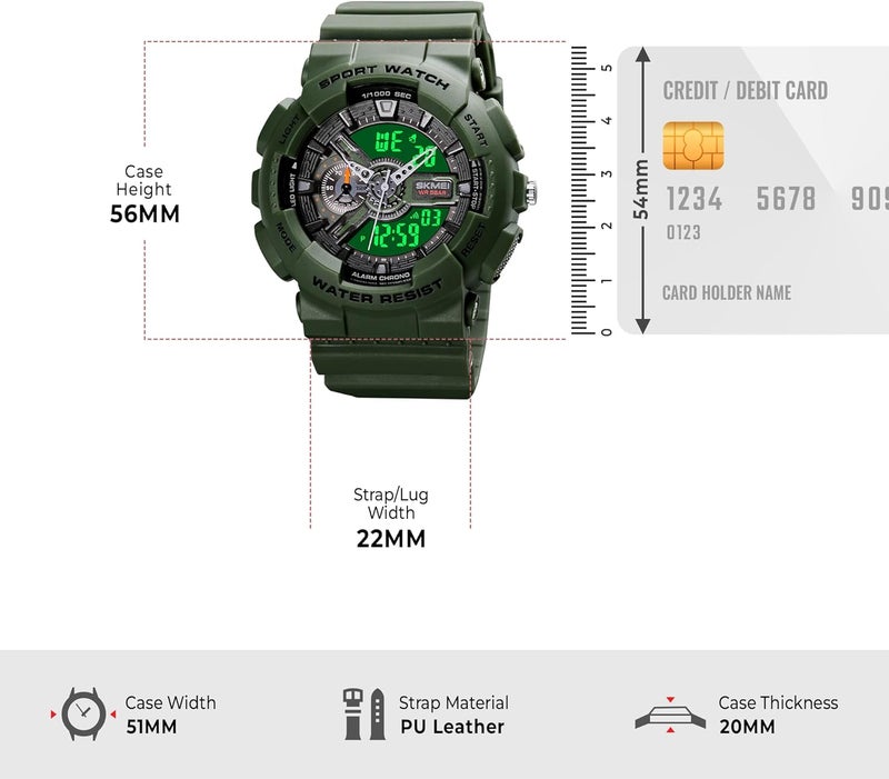 SKMEI Men's Digital Sports Watch - Waterproof, Dual Time Display, Stopwatch, Alarm, LED Backlight - Image 5