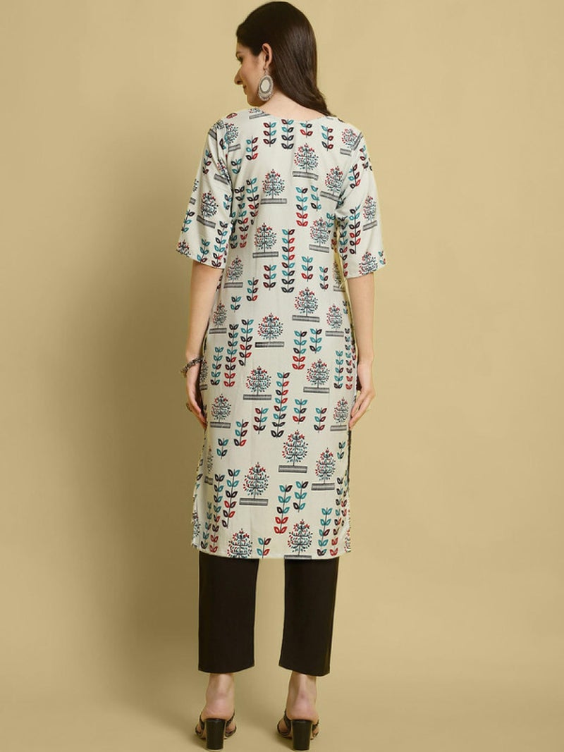 PATLANI Women's A-Line-Calf langth Half Sleeve Crepe Kurti. Grey - Image 4