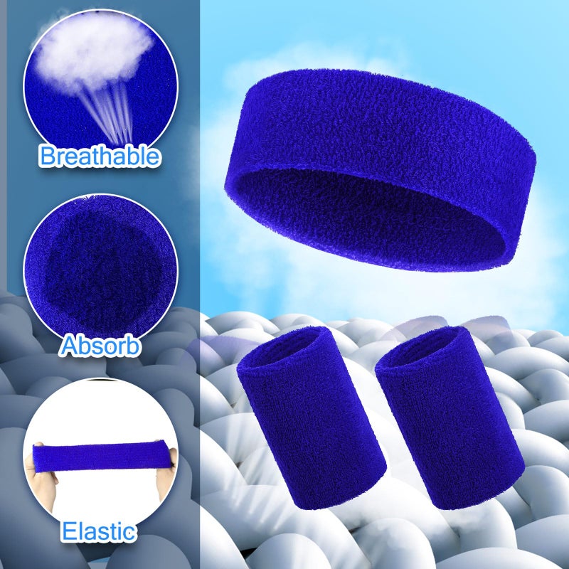 Hungdao 6 Set Colorful Athletic Headband Wristband Set for Sports - Sweat Absorbing Head & Wrist Bands for Girl Boy Women Men Basketball Workout (Red White Blue) - Image 2