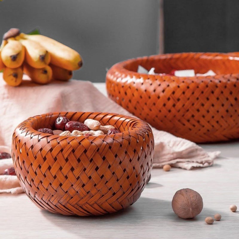 Double Layer Woven Storage Basket 20x20x9cm Multifunctional Home Organizer Kitchen Serving Holder - Image 5