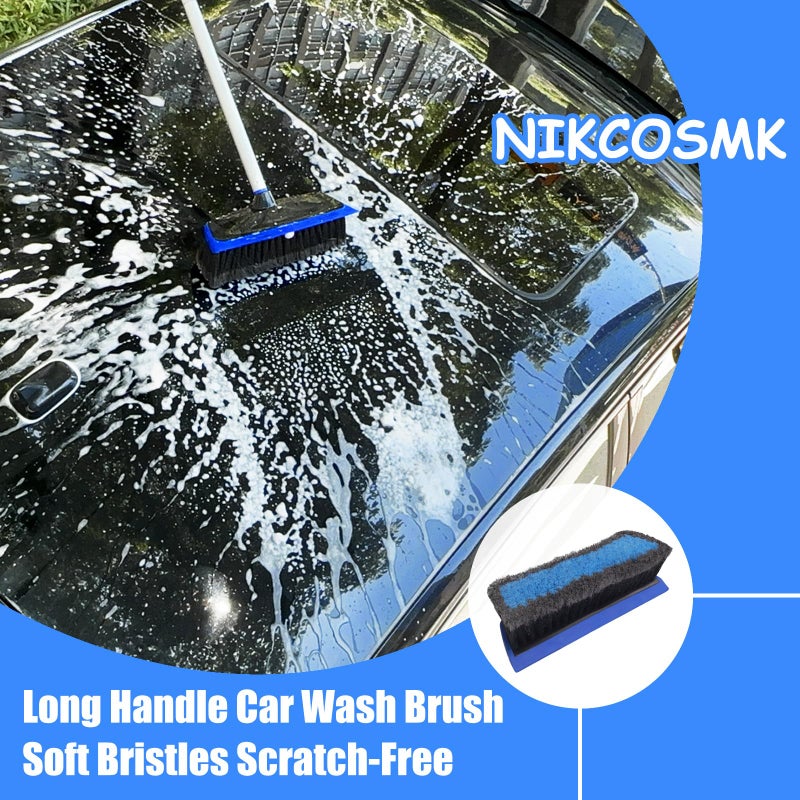 NIKCOSMK 62'' Car Wash Brush with Long Handle, Car Wash Kit with Tire Brush, Tower, Window Squeegee, Chenille Microfiber Car Wash Mop Mitt, Car Cleaning Brush Kit Supplies for Car, Truck, SUV, RV - Image 2