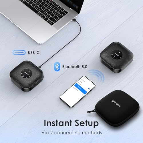 EMEET Conference Speakerphone M0 Plus, 4 AI Mics 360° Voice Pickup, Noise Reduction, USB C Speaker, Bluetooth Conference Speaker for 8 People w/Daisy Chain for 16 Compatible with Leading Software - Image 4