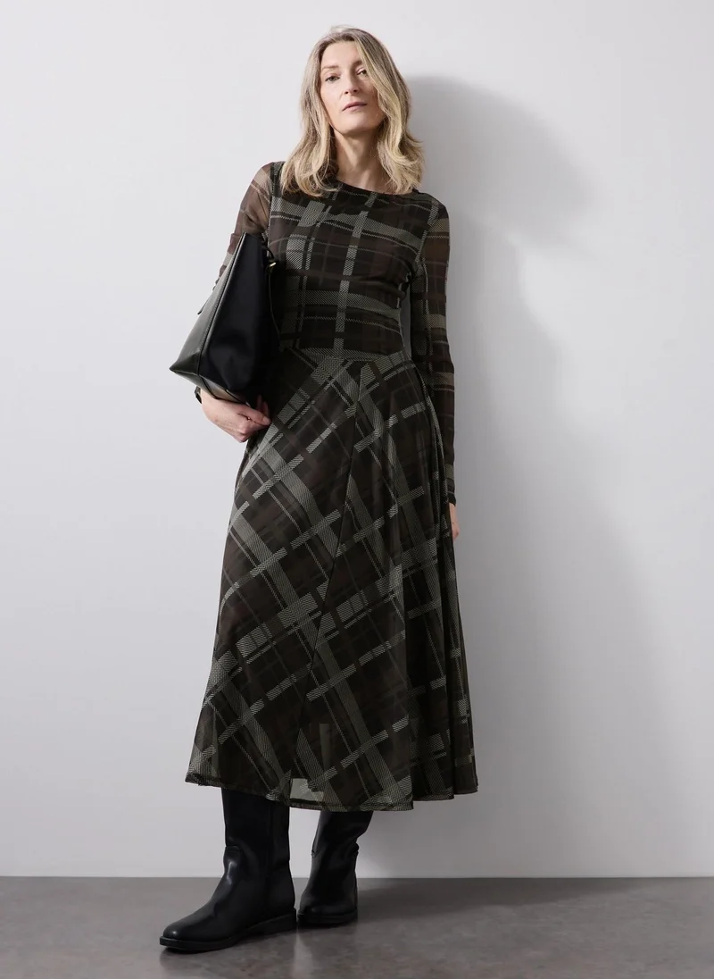 Matalan Brown Check Mesh Midi Dress