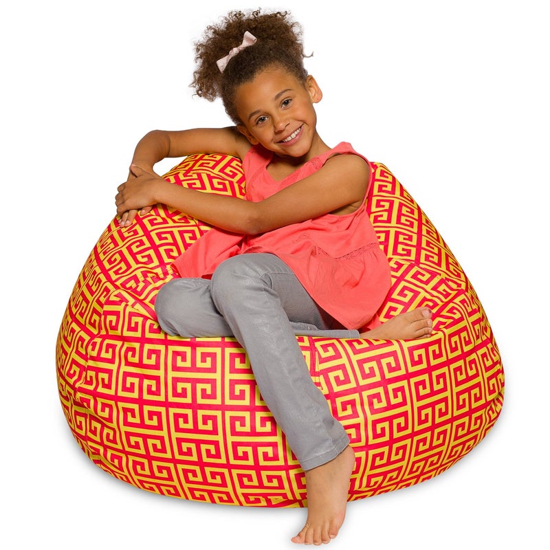 Posh Creations Posh Beanbags Big Comfy Bean Bag Chair Posh Large Beanbag Chairs with Removable Cover for Kids Teens and Adults  Polyester Cloth Puff Sack Lounger 27 Inch  Scrolls Red and Yellow 
