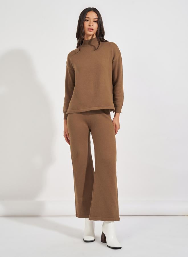 Styli High Neck Flat Knit Sweater & Flared Pants Co-Ords  - Image 2