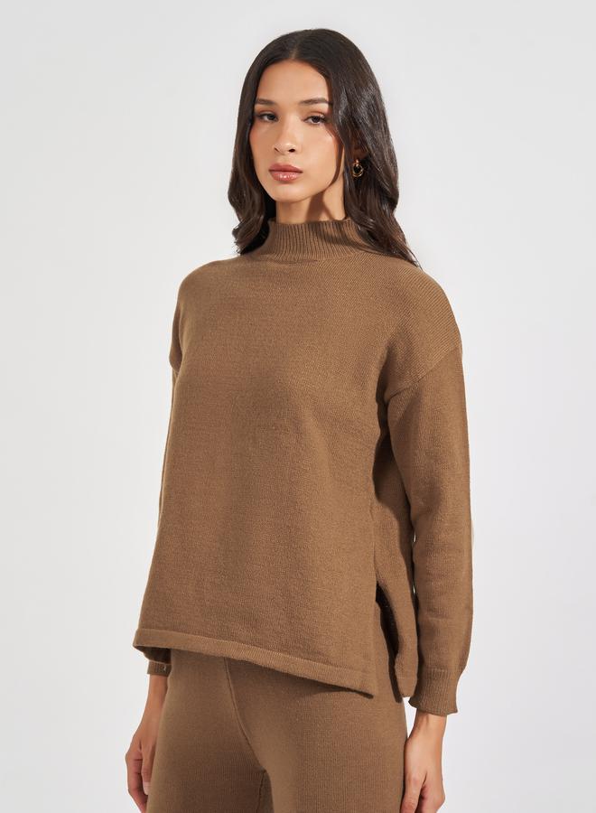 Styli High Neck Flat Knit Sweater & Flared Pants Co-Ords  - Image 3