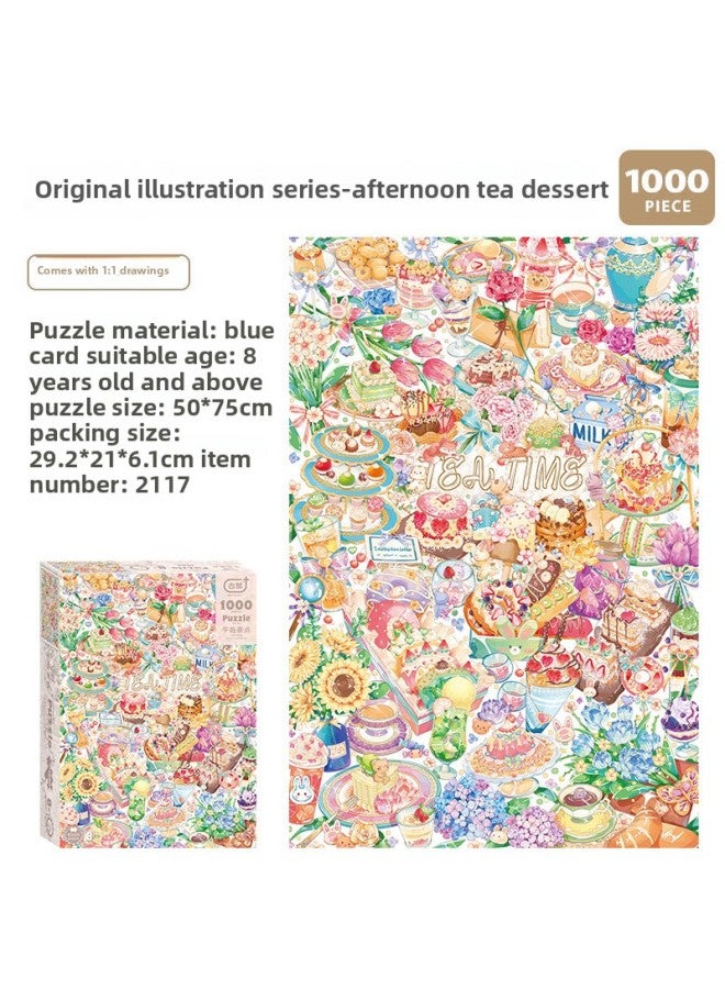 Ancient 1000 Carton Puzzle Adult Leisure Decompression Toy King Glory Holiday Gift Glue-Color:Afternoon Tea Dessert Blue Card 2117 - Image 1