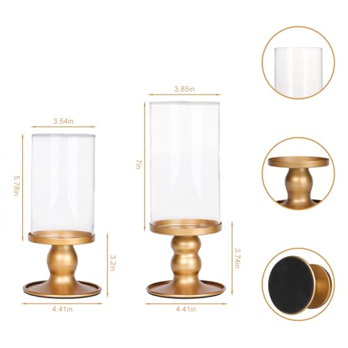 NITIME 4pcs Hurricane Candle Holder for Pillar Candles, Gold Candle Holders with Clear Glass Sleeve for Table Centerpieces,Pillar Candle Holders for Home Decor, Wedding, Holiday and Party Decor - Image 2