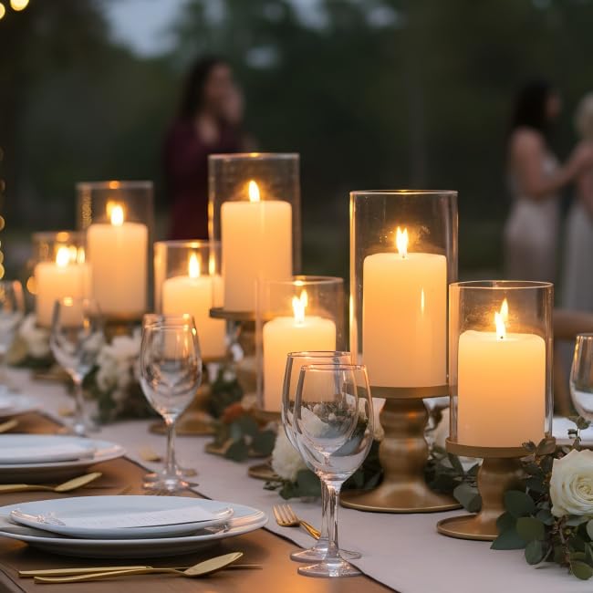 NITIME 4pcs Hurricane Candle Holder for Pillar Candles, Gold Candle Holders with Clear Glass Sleeve for Table Centerpieces,Pillar Candle Holders for Home Decor, Wedding, Holiday and Party Decor - Image 5